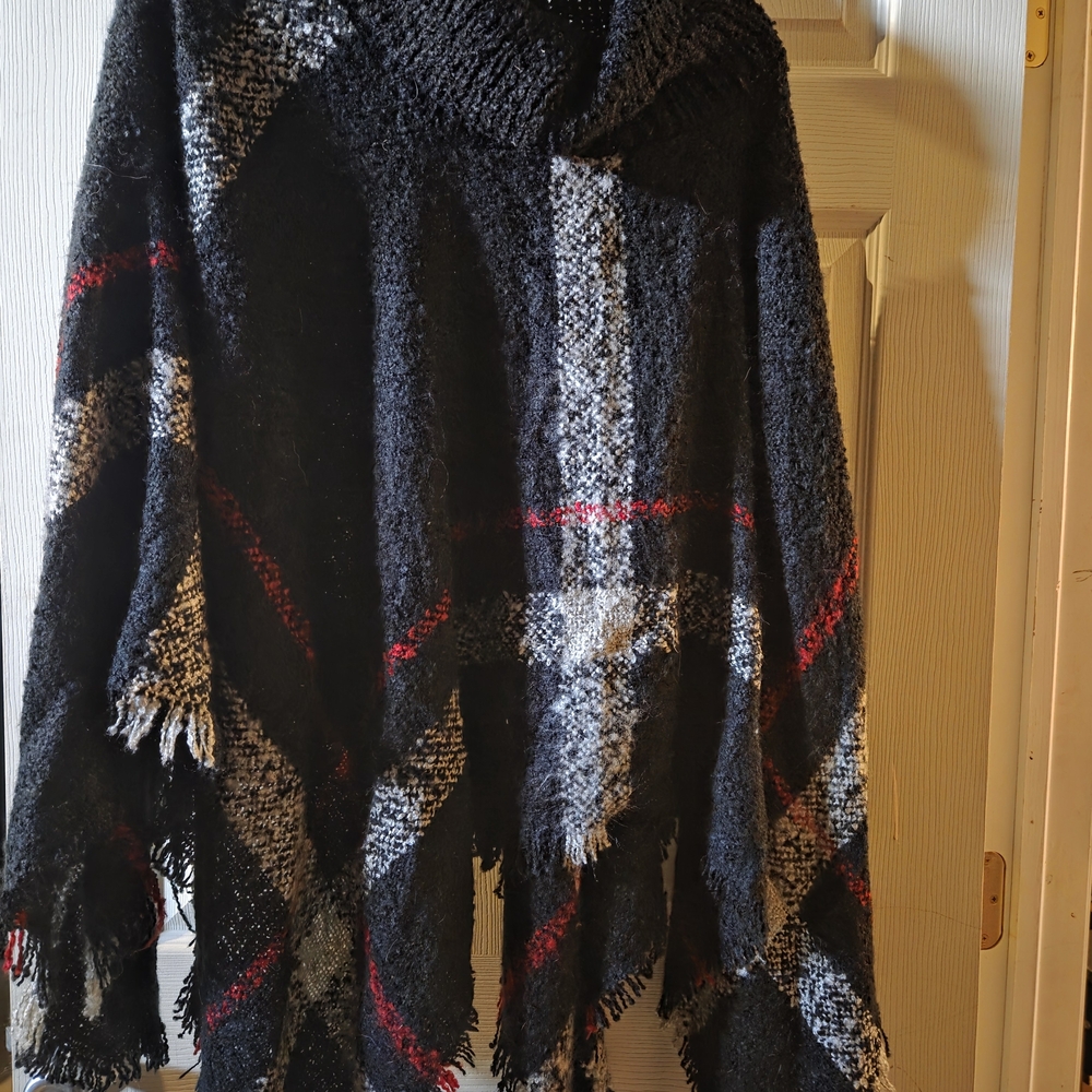 Plaid Fringe Poncho